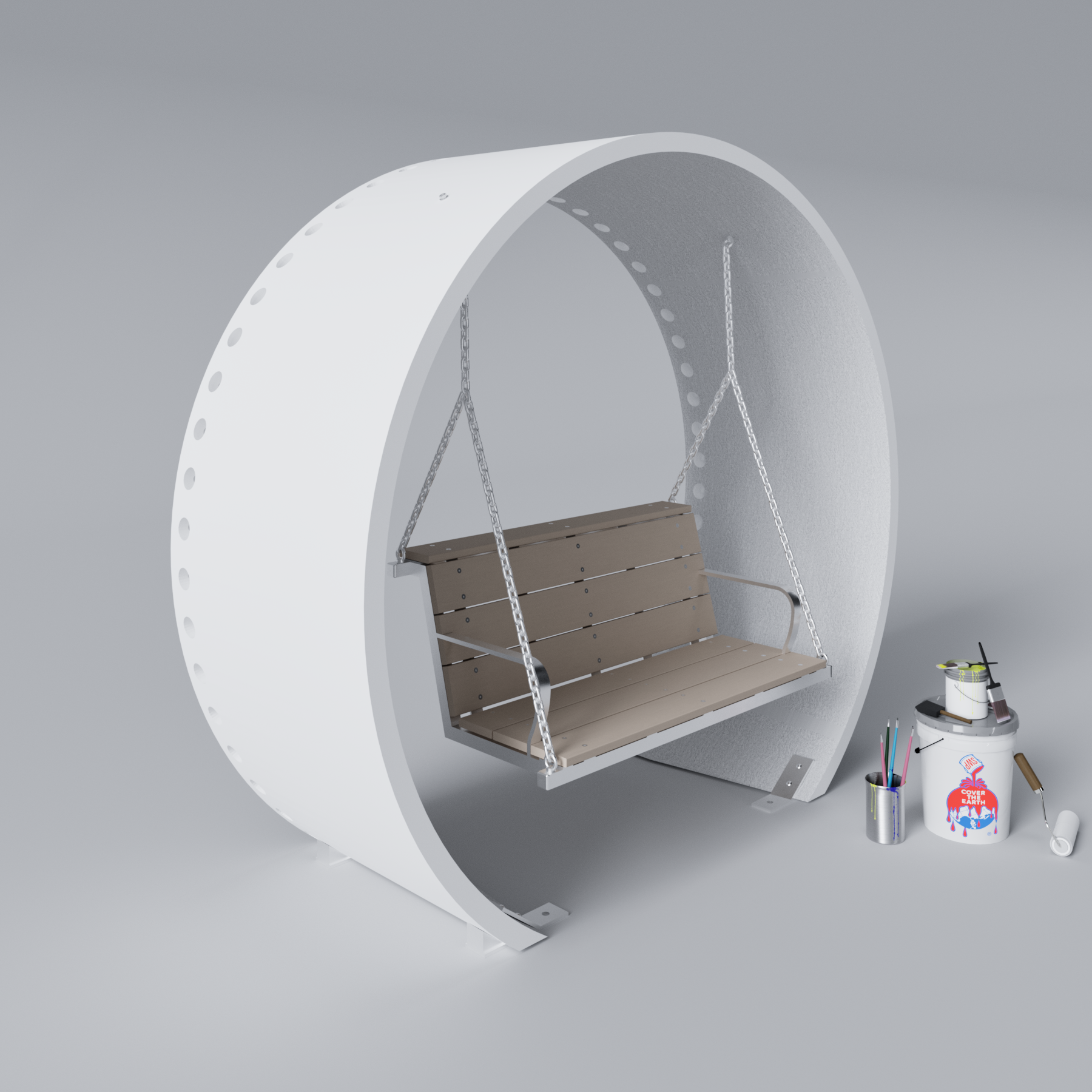 Wind Turbine Blade Covered Bench Swing Primed