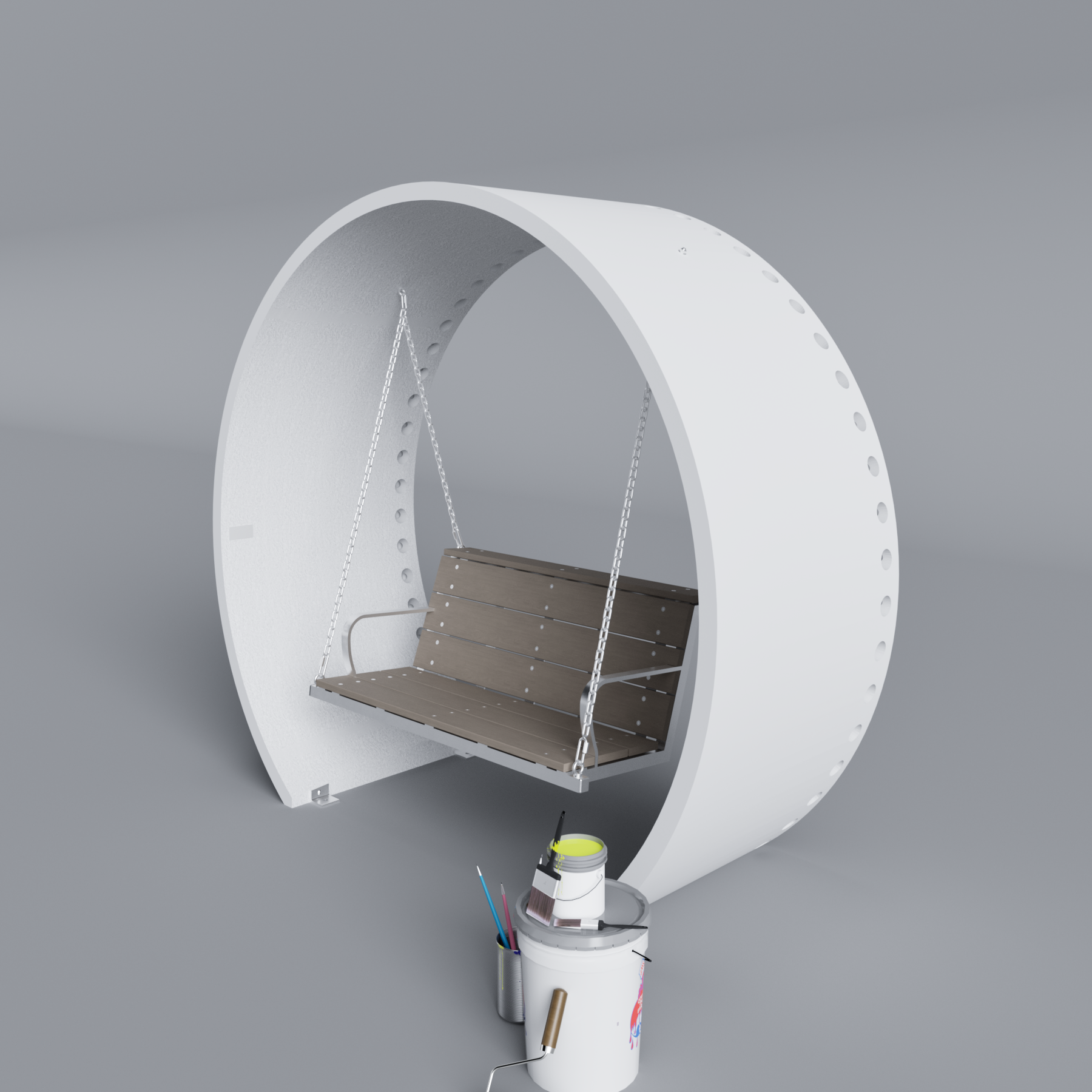 Wind Turbine Blade Covered Bench Swing Primed